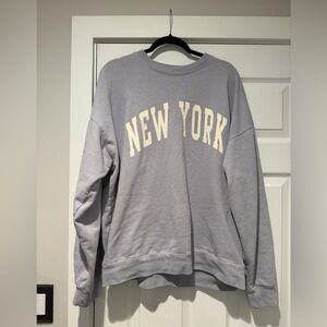 Auth.✅ Brandy Melville Gray/Light Purple “New York” Crewneck Size L/XL💜🩶